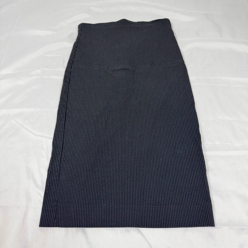 Forever 21 Black Pinstripe Pencil Skirt Small High Waist MIDI Career Split